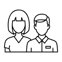 Obraz premium Vector outline illustration of a woman and man standing next to each other on transparent background