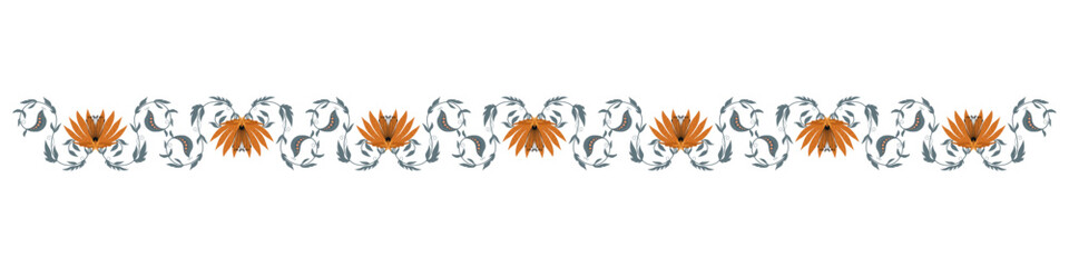 Colorful floral border design with intricate details and stylized motifs