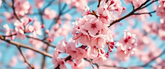 Delicate pink cherry blossoms in full bloom, vintage risograph style spring floral print, cherry blossom, risograph print