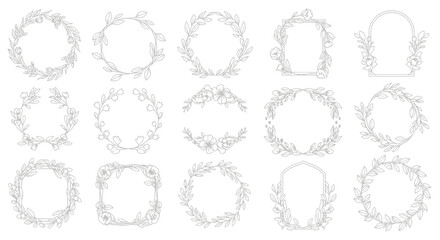 Obraz premium Vector Elegant Floral Frame SVG Illustration Collection with Line Art Style for Wedding and Decoration Designs
