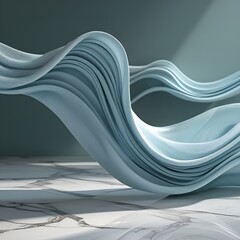 A wave made of soft fabric folding mid-air over a marble floor, ocean illusion background copy space mockup dark modern