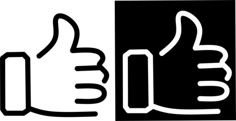 Thumbs up icon in black and white variants, symbolizing approval, like, success, or positivity. Perfect for social media, feedback, or interface design.