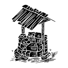 Hand drawing style of water well vector. it is suitable for house vintage icon. sign or symbol.