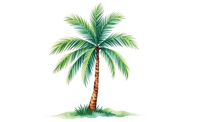 a tropical palm tree with lush green fronds standing tall and serene. It embodies tropical paradise