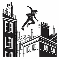 Silhouette Of Someone Doing Parkour On Urban Buil
