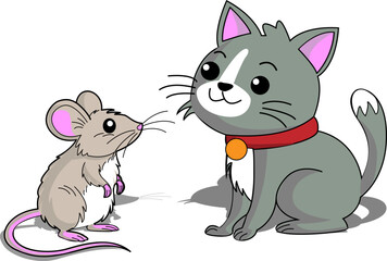 Cute picture of a mouse and a cat sitting together