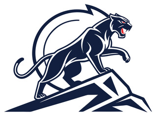 Obraz premium Powerful black panther silhouette, poised and ready. A bold, stylized silhouette of a black panther, standing alert on a stylized hilltop.