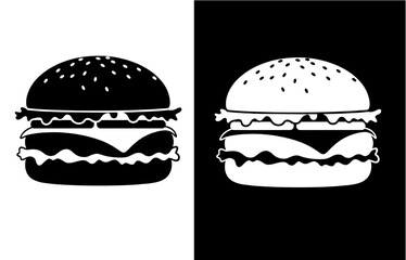 Simple cheeseburger logo concept illustration. Flat black and white burger icon for cafe or fast food branding.