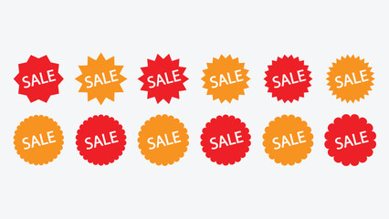 Sale stickers and deal label icon set. Red price label, discount sticker pack, discount label, Glossy sale badges, wavy starburst price stickers, flat promotional tags and discount vector symbols