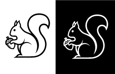 Obraz premium Minimalist squirrel with acorn logo design. Simple animal icon in black and white outline style for branding identity.