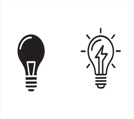 Two Light Bulb Icons representing Ideas Innovation and Energy Saving Concepts Black and White Minimalistic Design