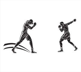 Vector Illustration of Two Boxers in a Fighting Stance on a White Background Ready for Intense Competition