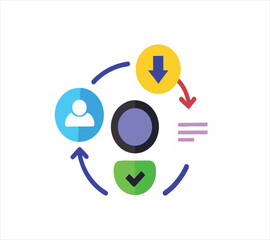 Workflow process illustration representing task delegation and completion with circular arrows connection for efficient project management and team collaboration