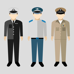 Military profession characters in uniform flat design vectors set.