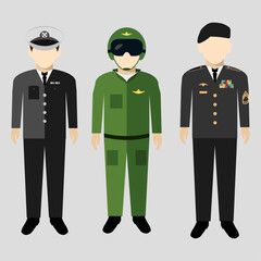 Military personnel in uniform collection, flat design vectors.