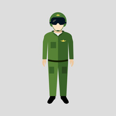 Military aviator character in a green flight suit, vectors collection