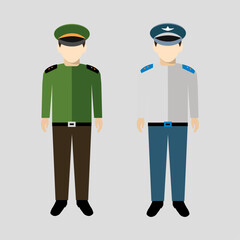 Military soldier and pilot in uniform character design vectors.