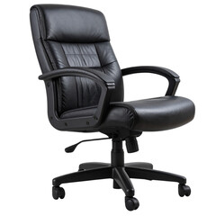  Ergonomic Black Leather Swivel Chair Angled Side View, Reclined Position, Transparent PNG