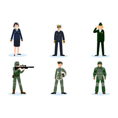 Military people and professional armed forces character vectors set