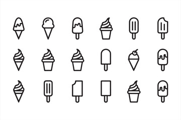 Collection of Frozen Dessert Icons Including Ice Cream Cones and Popsicles