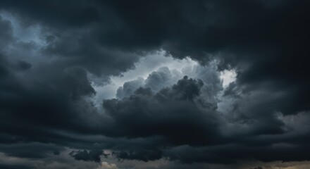 Obraz premium Ominous Storm Clouds: Dark Sky with Glimmering Light Breaking Through, Dramatic Weather