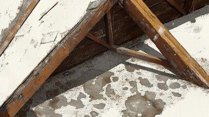 Obraz premium Detail of an Abandoned Attic with Wooden Beams and Dusty Surface