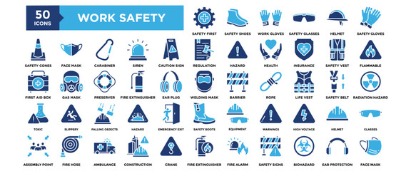50 Work Safety icon set for design elements	