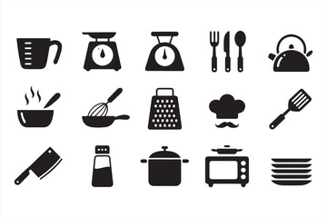 Kitchen Equipment Icons Set for Cooking, Food Prep, and Baking