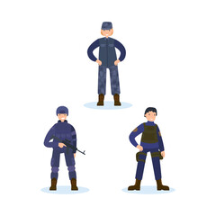 Armed tactical squad officer character designs set of vectors