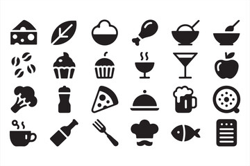 Collection of Silhouette Icons for Desserts, Drinks, and Cooking Tools