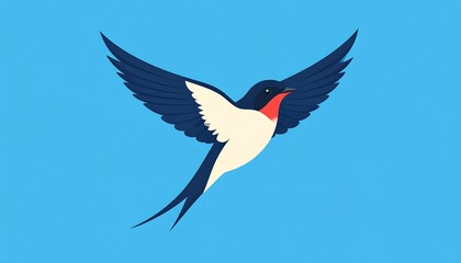 Obraz premium A stylized swallow in flight against a light blue background