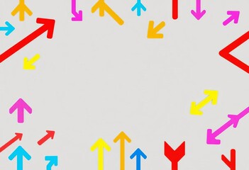 Vibrant arrow patterns in bold hues against a muted gray backdrop,  abstract design,  colorful