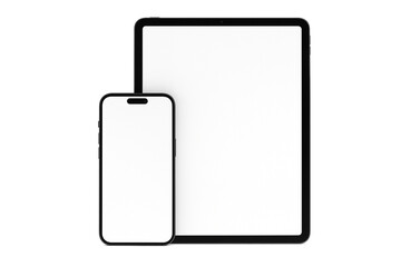 Modern digital devices isolated on transparent  background, blank white screen tablet and smartphone mockup for app presentation, website design, or UI showcase, technology concept for advertisi