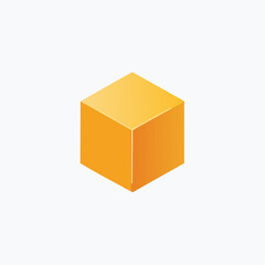Isometric Orange Cube Illustration, 3D Geometric Shape, Simple Object, Modern Design Element