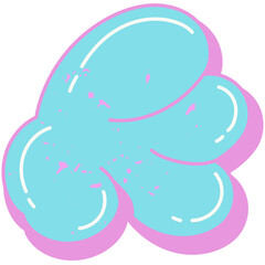 Stylized cartoon cloud or smoke puff in a bubble graffiti style. Abstract pop art graphic element with a blue and pink color palette and distressed texture.