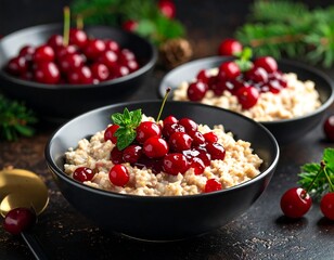 Oatmeal delight bowls adorned with vibrant cherries for a wholesome breakfast treat