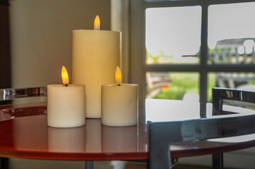 Led lights on red glass table designed colors 2025