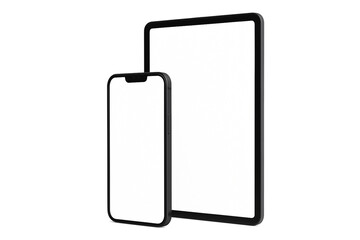 Modern digital devices isolated on transparent  background, blank white screen tablet and smartphone mockup for app presentation, website design, or UI showcase, technology concept for advertisi