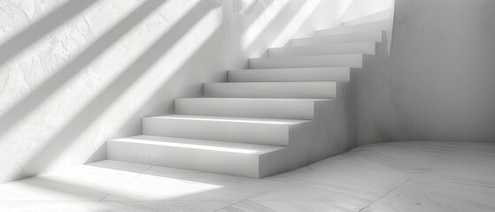 Obraz premium Bright Minimalist Staircase with Shadows in Modern Interior Space