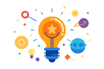 Bright idea bulb with colorful abstract elements