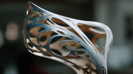 Abstract metal sculpture, ornate, flowing design