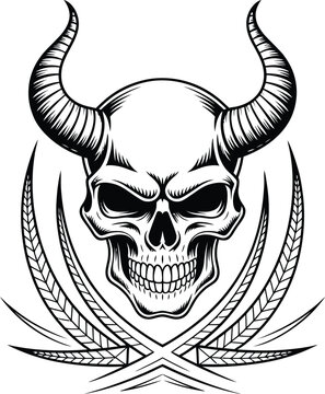 recommend clip art: Skull with horns and laurel branches demon devil