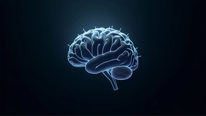 Abstract Digital Brain: Glowing Neural Network, Futuristic Medical Concept, Dark Background, High-Resolution 3D Render,  Science Technology, Artificial Intelligence,  Mind Power, Innovation.