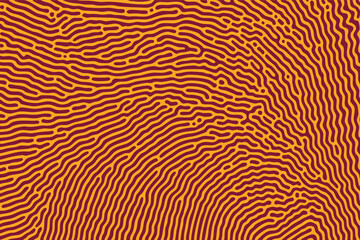 Abstract Turing pattern background with organic, flowing lines. Generative art in warm yellow and maroon colors. Ideal for modern digital design, science-themed projects, and vibrant textures.