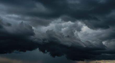 Ominous Dark Storm Clouds Swirling Dramatically Across a Turbulent Sky Before a Downpour