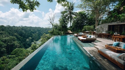 Obraz premium Luxurious infinity pool overlooking jungle
