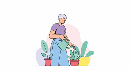 Person watering plants, a person watering plants in pots, indoors, for home gardening. Person waters plants, cultivating them indoors, for relaxation and enjoyment.