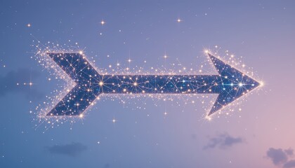 Glowing Starry Arrow in the Night Sky with Glittering Particles.