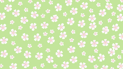 Green seamless background with flowers. Cute wallpaper with white blooming flower.