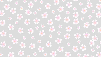 Grey seamless background with flowers. Cute wallpaper with white blooming flower.